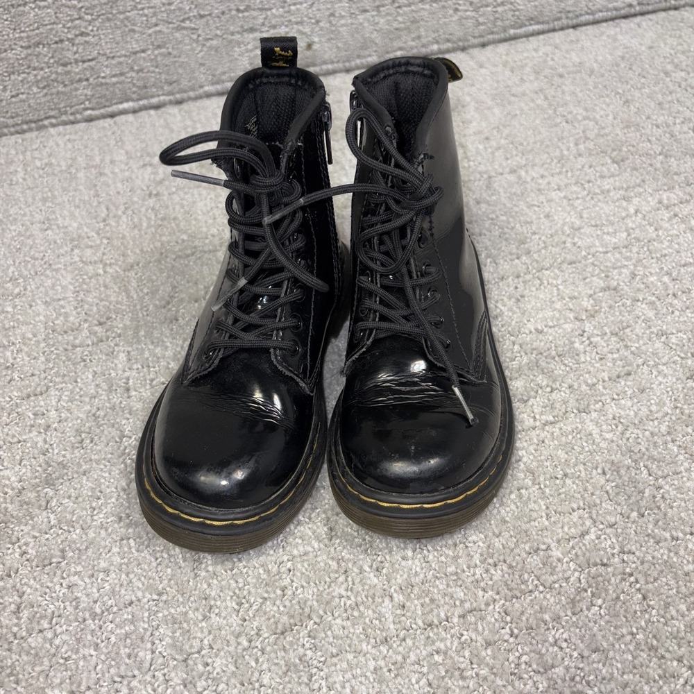 Dr Martens 1460J Black Patent Combat Boots Zip Size 12 Kids Youth 1460 J Glossy - Picture 2 of 7
